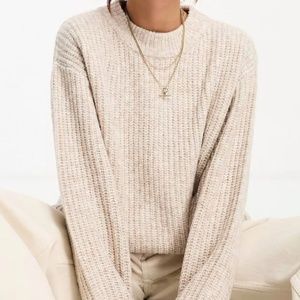 ASOS DESIGN fluffy rib sweater with crew neck in oatmeal